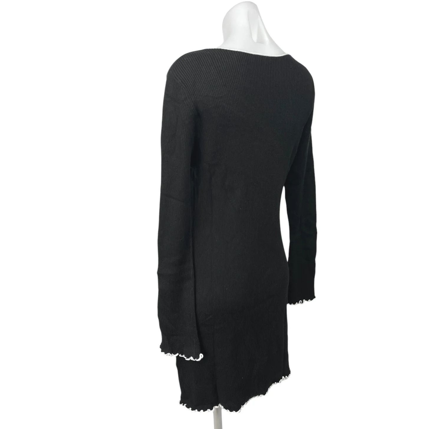 Miss Selfridge Black Ribbed Knit Scoop Long Sleeve Mini Bodycon Sweater Dress 14 - Image 2