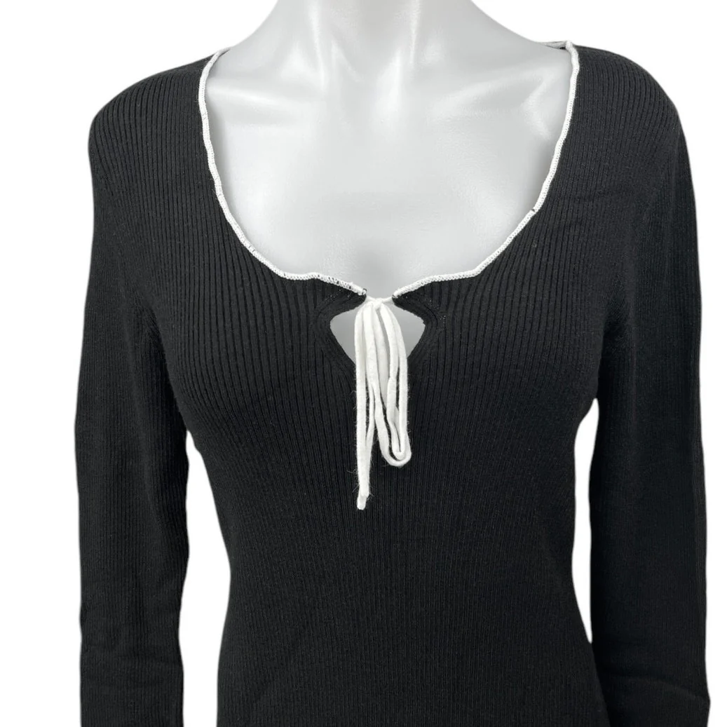 Miss Selfridge Black Ribbed Knit Scoop Long Sleeve Mini Bodycon Sweater Dress 14 - Image 3