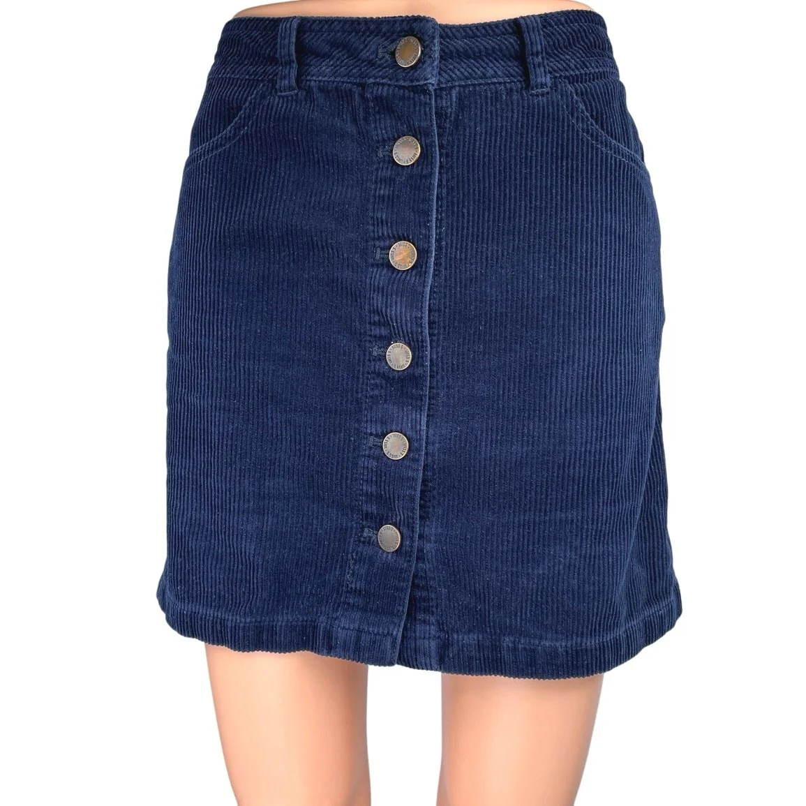 Miss Selfridge Blue Corduroy Velvet Button Down Straight Pencil Mini Skirt Sz 6