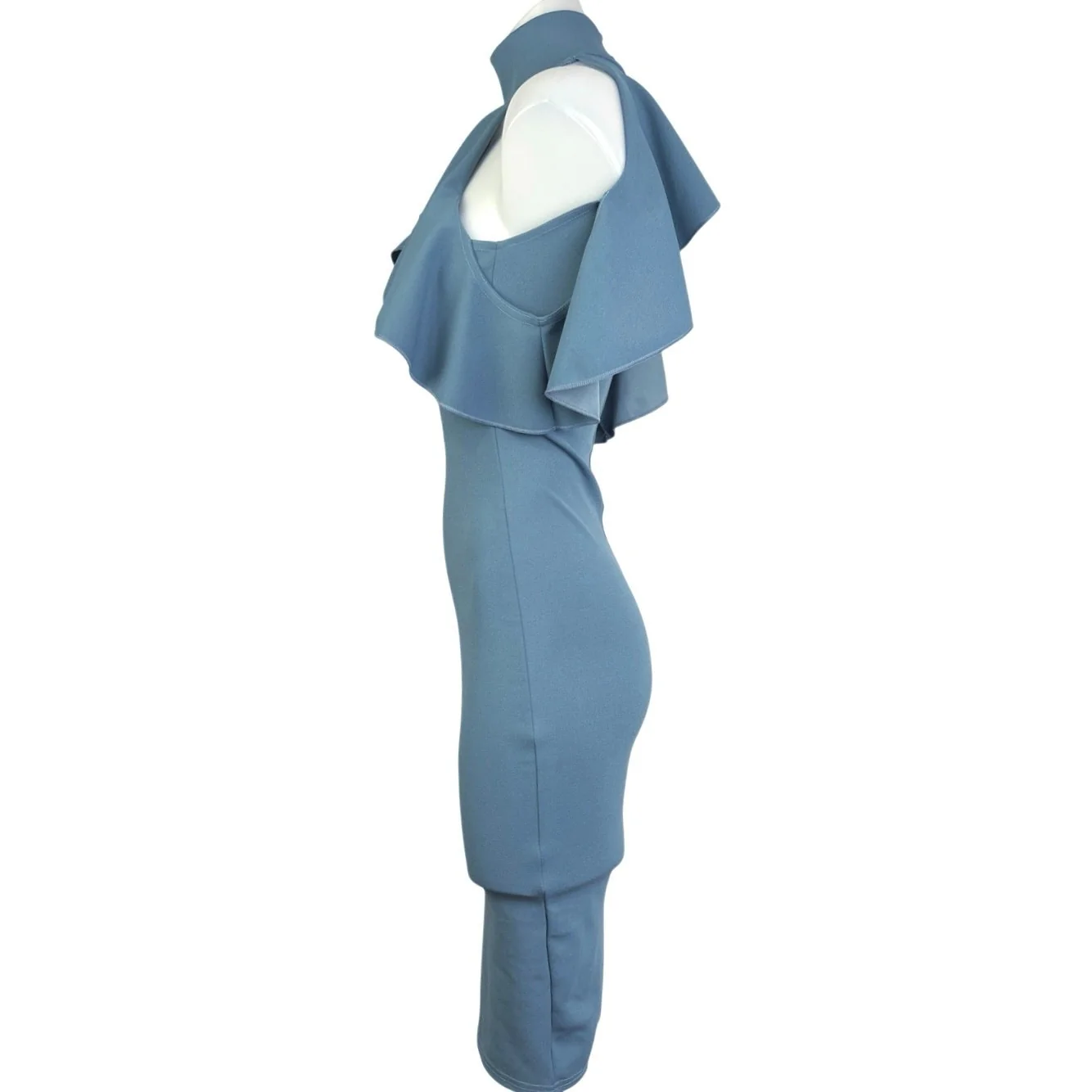 Missguided Blue Sleeveless Halter Mock Neck Ruffle Midi Bodycon Tank Dress Sz 1 - Image 3
