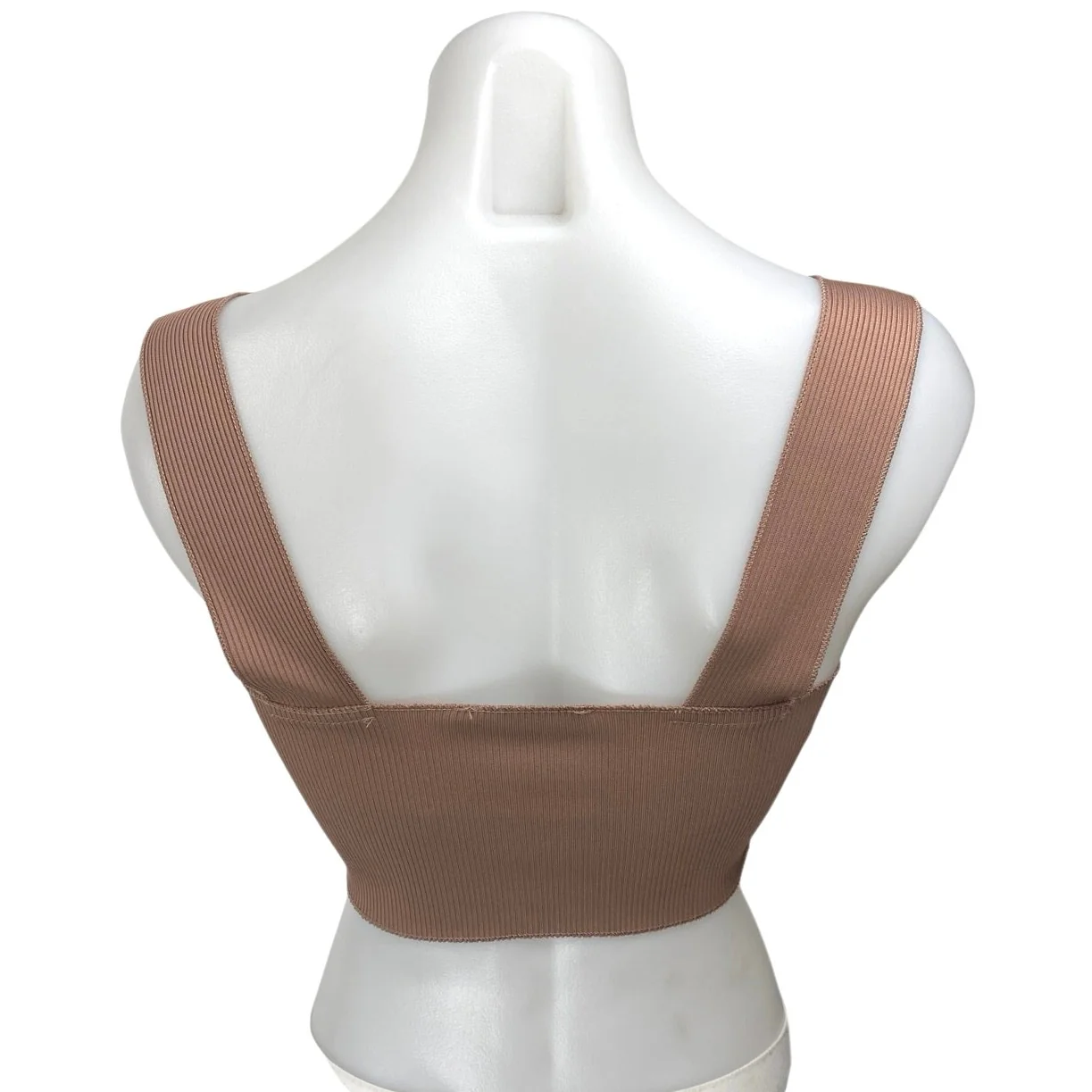 Missguided Brown Ribbed Knit Sleeveless Square Neck Cami Tank Crop Top Size 4 - Image 2