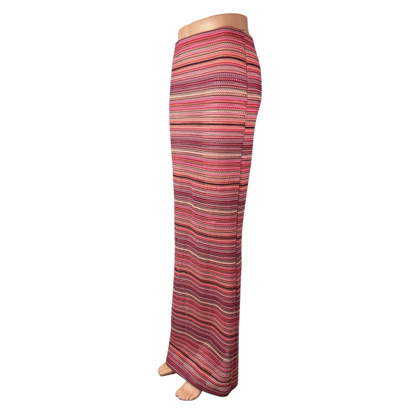 Missguided Multicolor Stripe Crochet High Rise Maxi Pencil Bodycon Skirt Size XS - Image 3