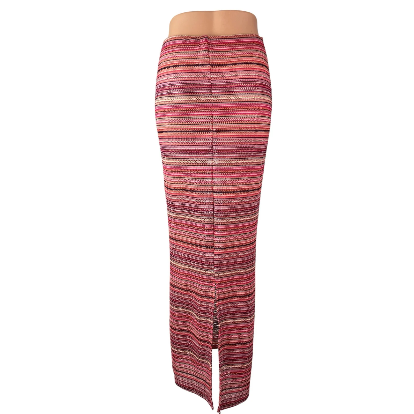 Missguided Multicolor Stripe Crochet High Rise Maxi Pencil Bodycon Skirt Size XS - Image 4