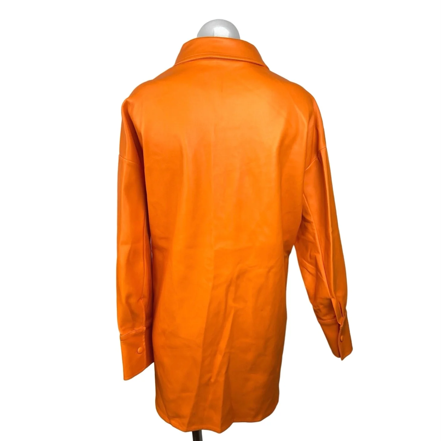 Missguided NWT Orange PU Faux Leather Extreme Button Down Oversized Shirt Size 4 - Image 3