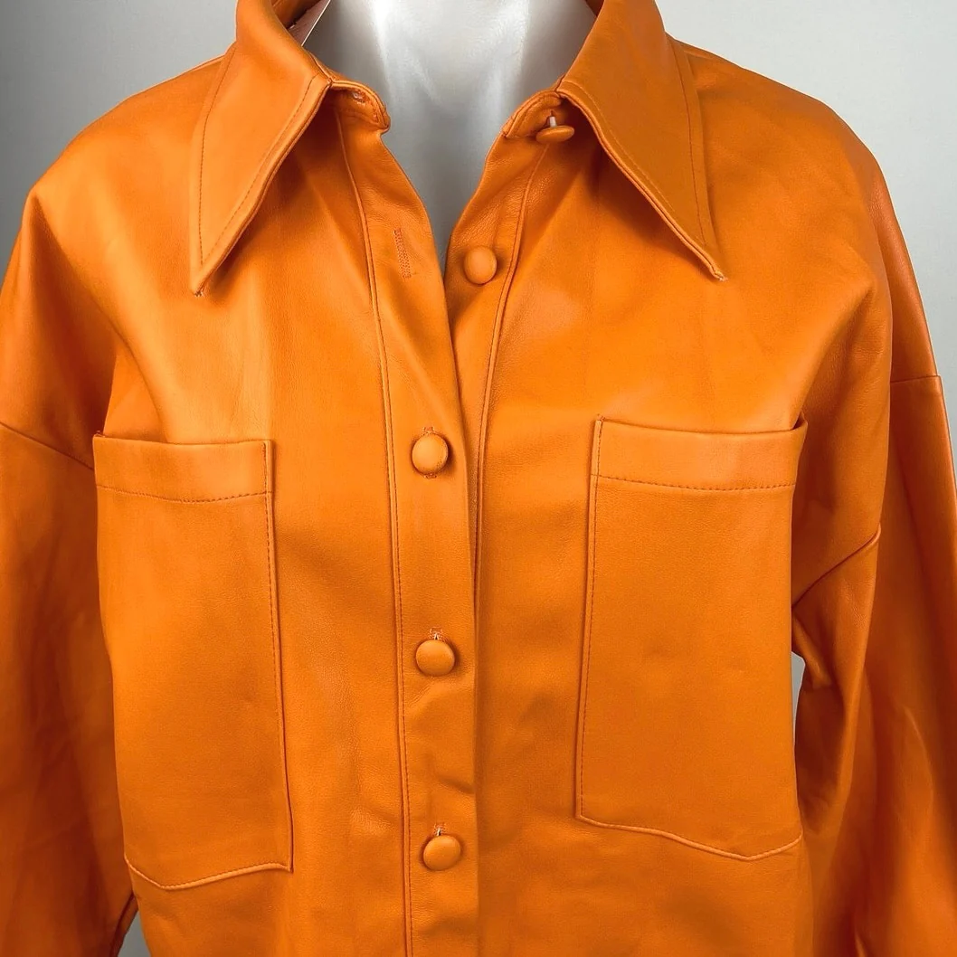 Missguided NWT Orange PU Faux Leather Extreme Button Down Oversized Shirt Size 4 - Image 4