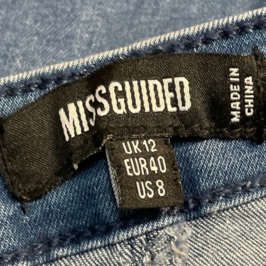 Missguided Women's Blue Medium Wash Straight Pencil Mini Denim Jeans Skirt Sz 8 - Image 4