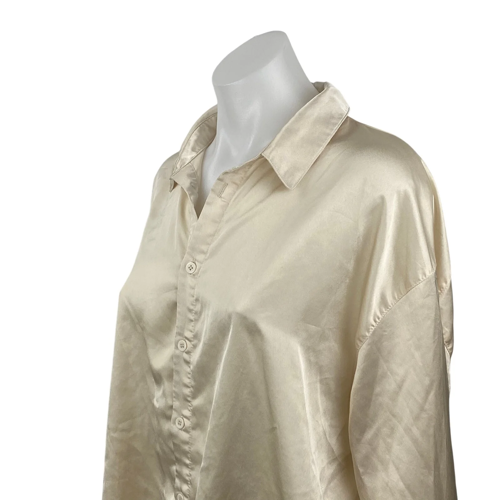 Missguided Women's Cream Silk Satin Long Sleeve Loose Button Down Shirt Top 6 - Image 2