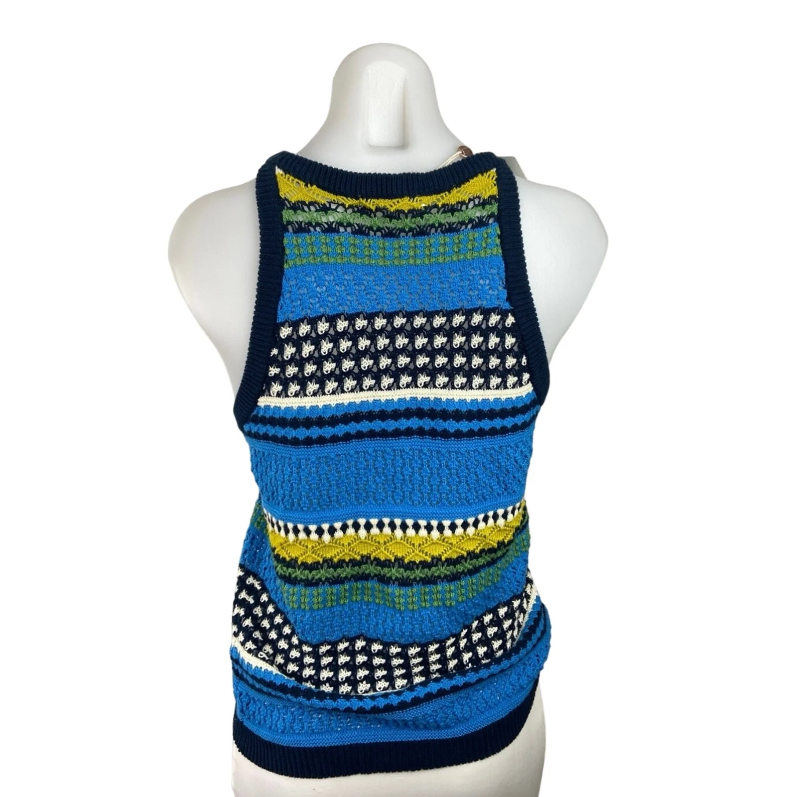 Mixology Heartloom Kenzie NWT Blue Stripe Cotton Crochet Knit Sweater Tank Top L - Image 2