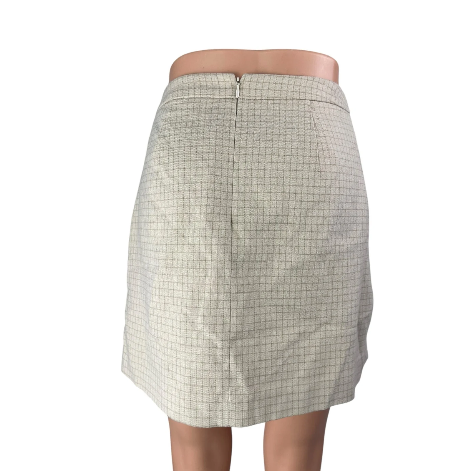 Mixxo Women's Cream High Waist Checkered Zip Back Twill Mini Wrap Skirt Size 26 - Image 2