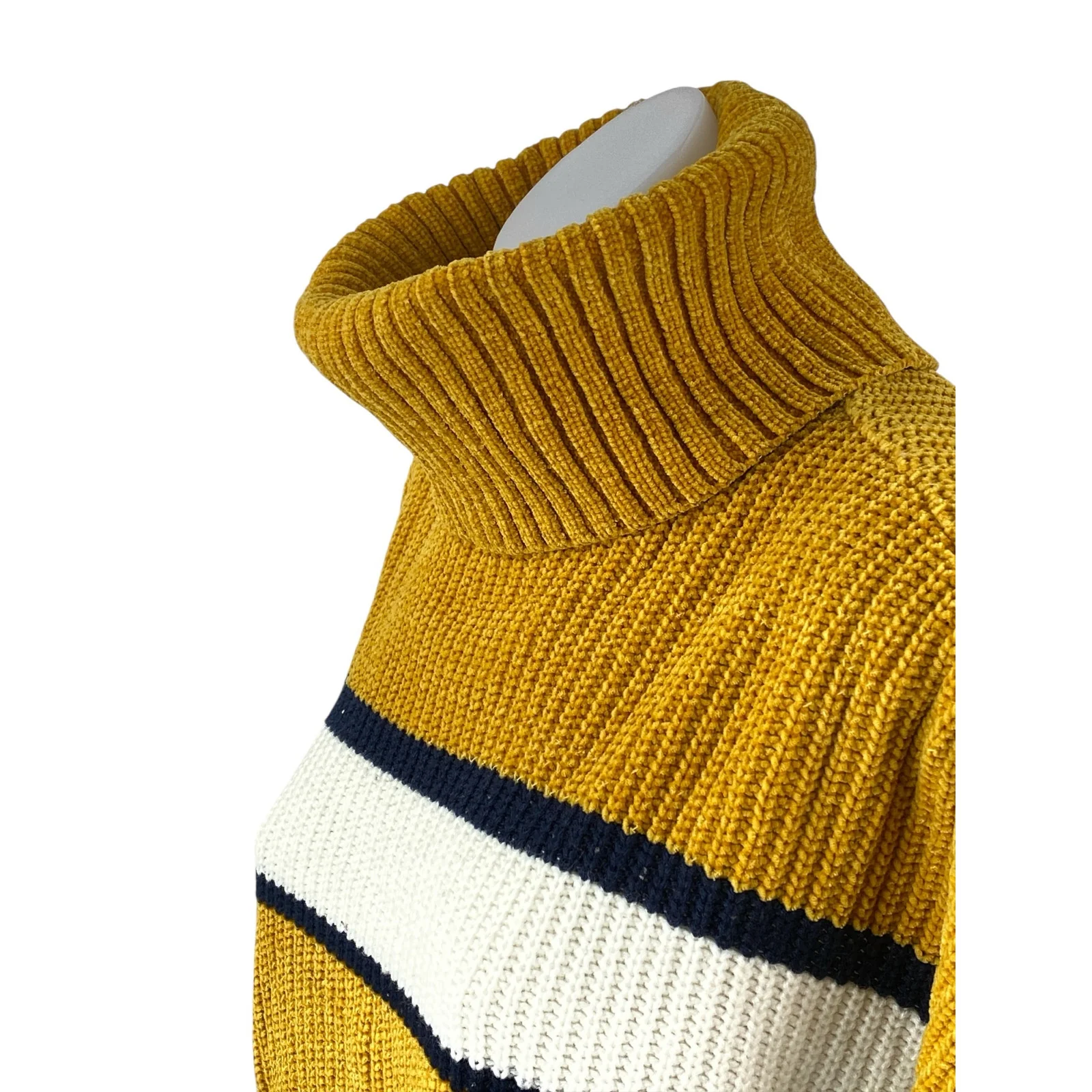 MM by My Michelle Women's Yellow Striped Turtleneck Ribbed Knit Sweater Top Sz L - Image 2