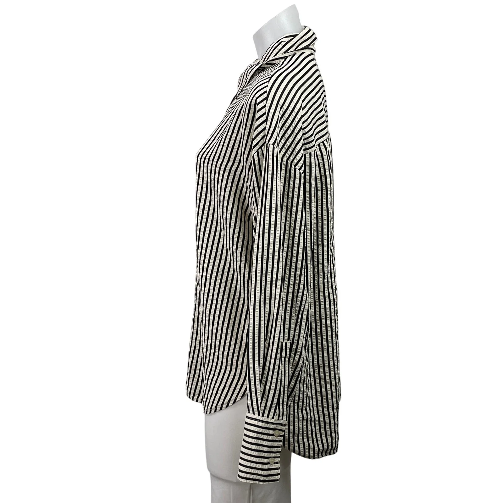 MNG by Mango Women's Black White Long Sleeves Striped Button Down Shirt Top Sz M - Image 2