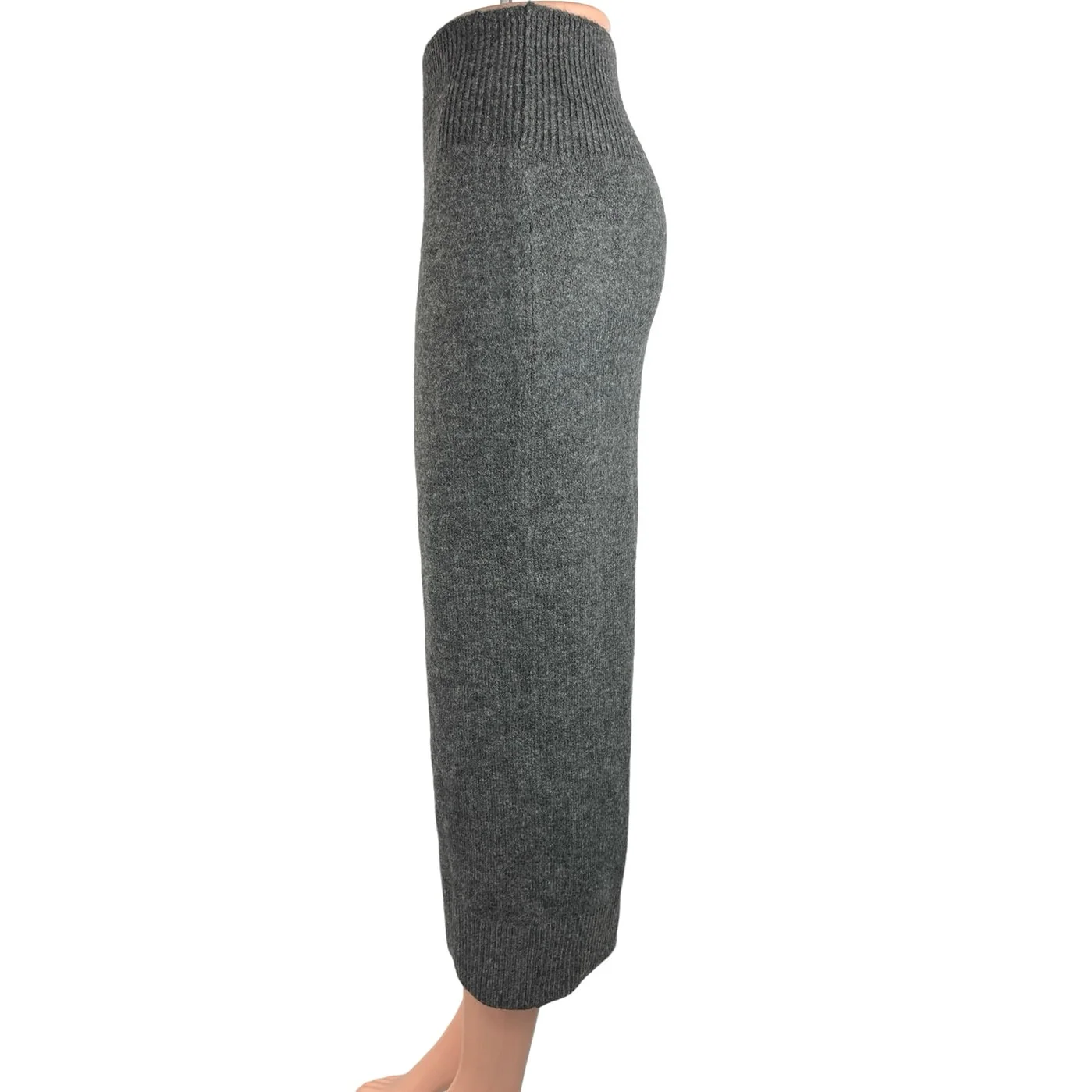 MNG Dark Gray High Waisted Wool Blend Knit Pull On Pencil Midi Skirt Size S - Image 2