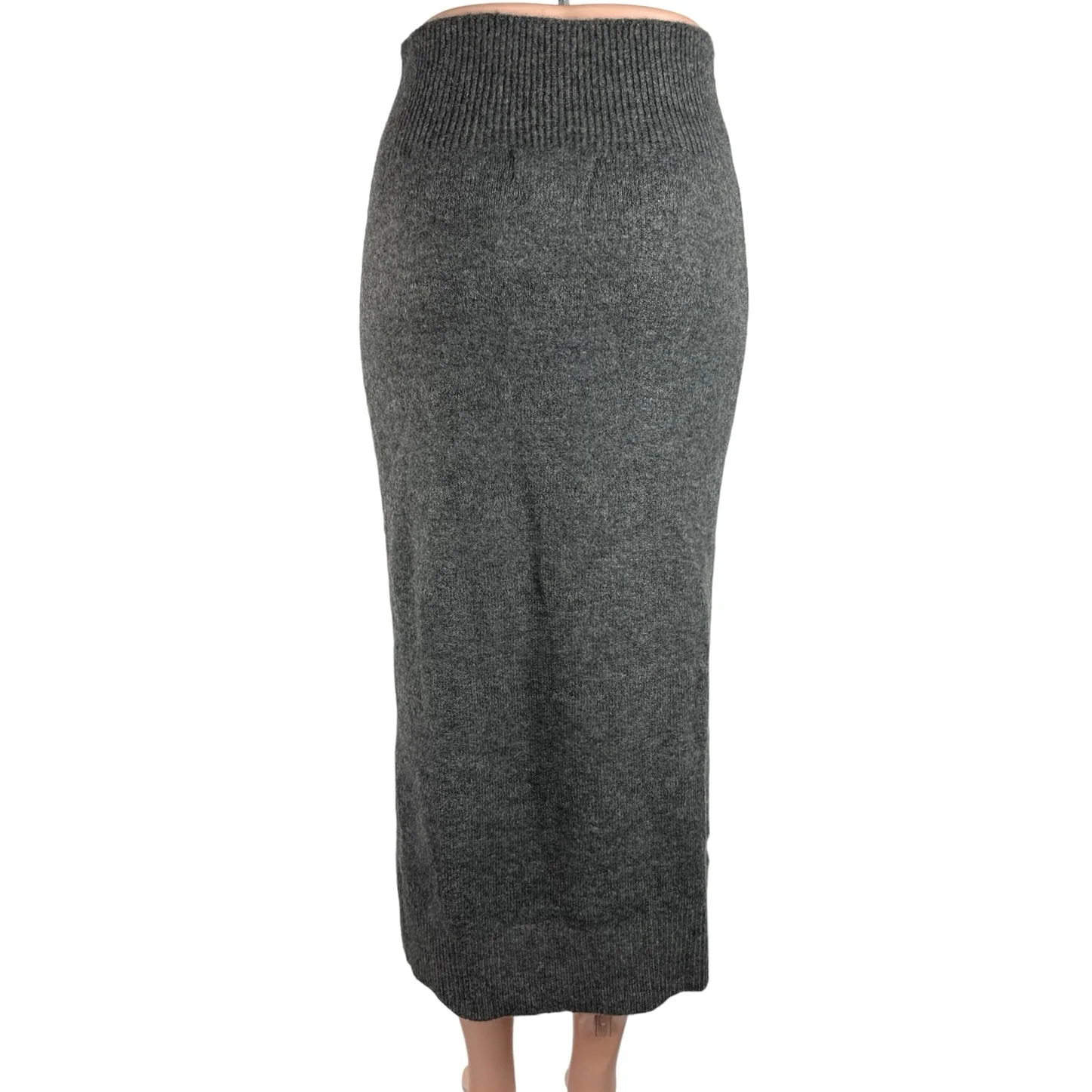 MNG Dark Gray High Waisted Wool Blend Knit Pull On Pencil Midi Skirt Size S - Image 3