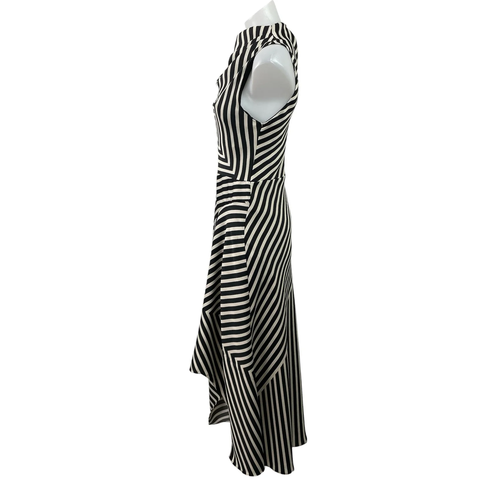 MNG Mango Black Striped Sleeveless High Cowl Neck Fit & Flare Midi Dress Size 2 - Image 2