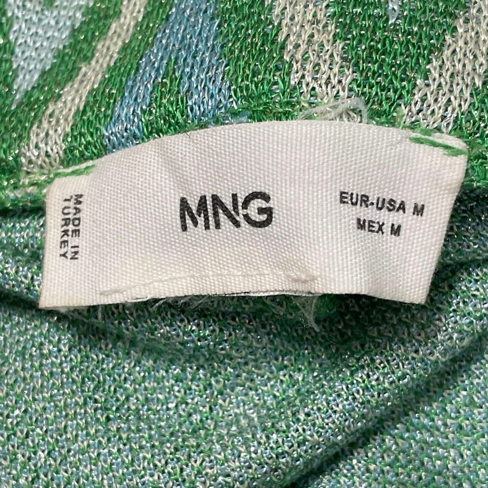 MNG Mango Massiel Green Chevron High Waisted Wide Leg Palazzo Trousers Pants M - Image 4