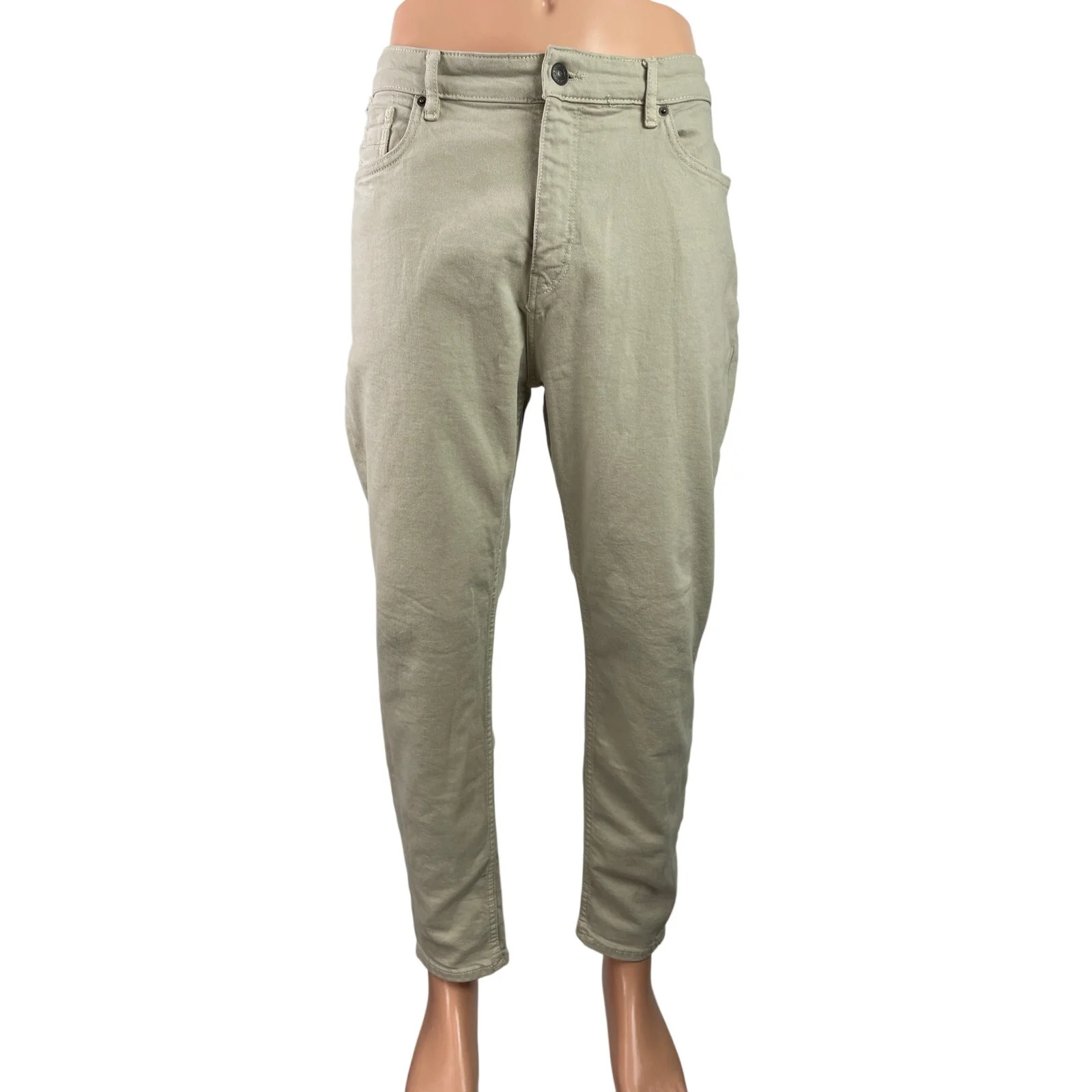 MNG Mango Men's Beige Khaki Mid Rise Casual Straight Leg Trousers Pants Size 36