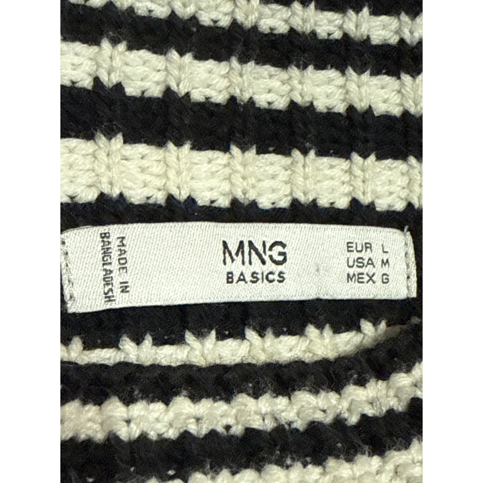 MNG Mango Women's Black White Striped Knit Long Sleeve Mock Neck Sweater Top L - Image 3