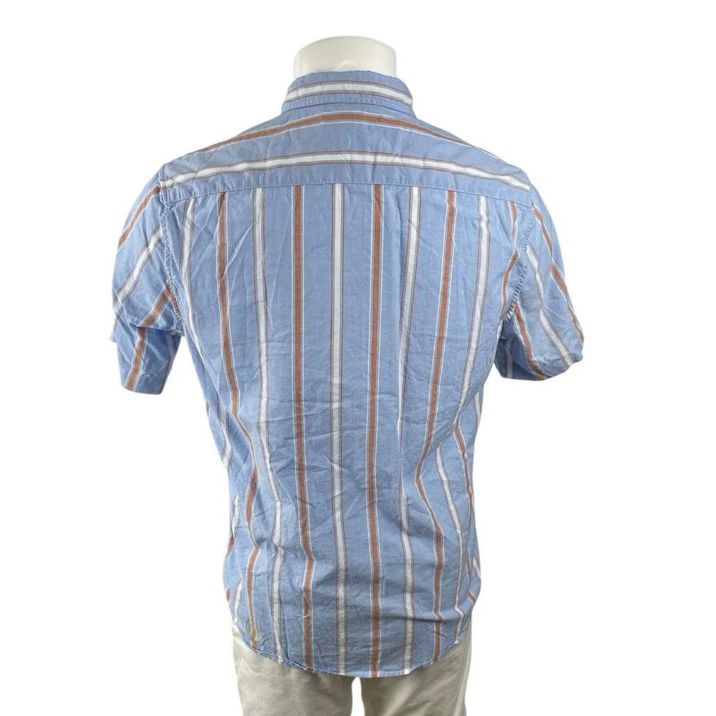 MNG Mango Men's Blue Striped Short Sleeve Casual Button Down Shirt Top Size M - Image 3