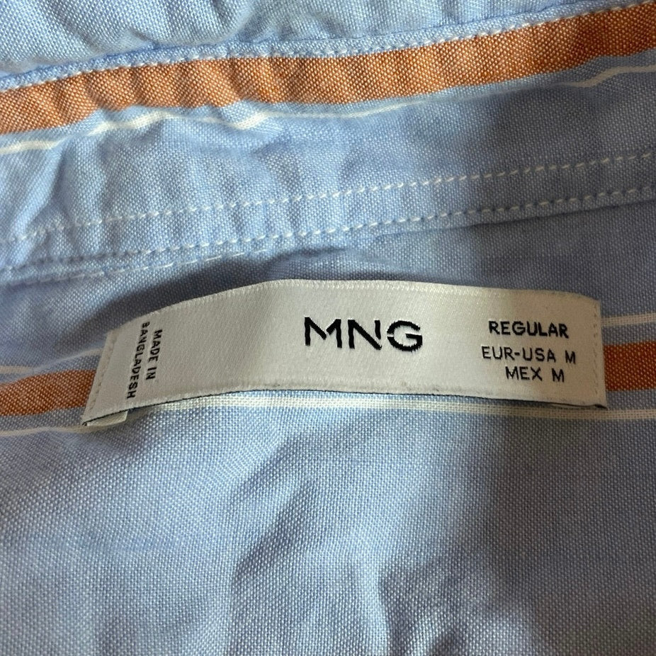 MNG Mango Men's Blue Striped Short Sleeve Casual Button Down Shirt Top Size M - Image 4