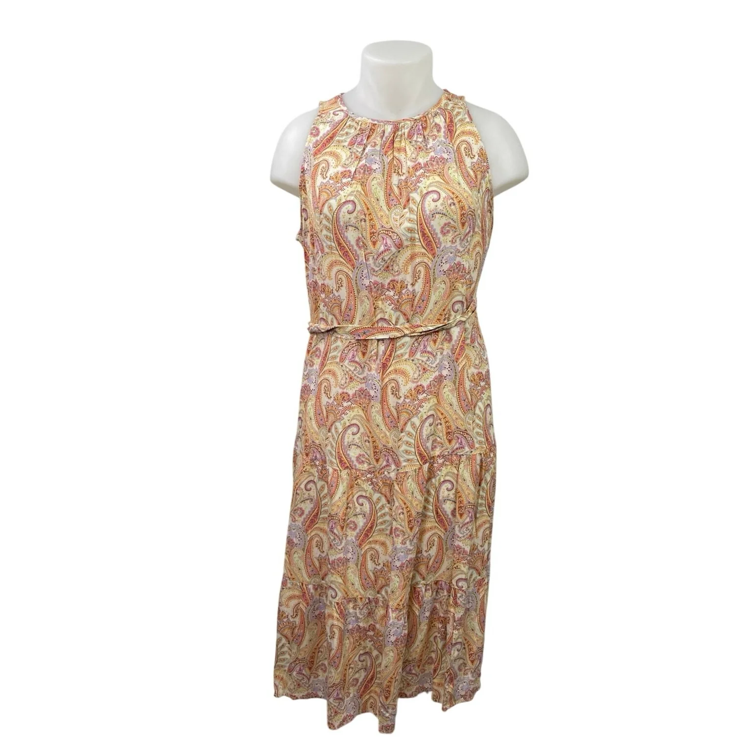 MNG Mango Nora Women's Multicolor Paisley Midi Tiered Boho A-Line Dress Size 2XL