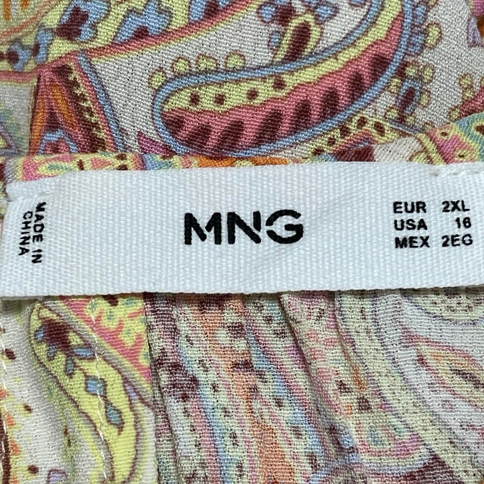 MNG Mango Nora Women's Multicolor Paisley Midi Tiered Boho A-Line Dress Size 2XL - Image 4