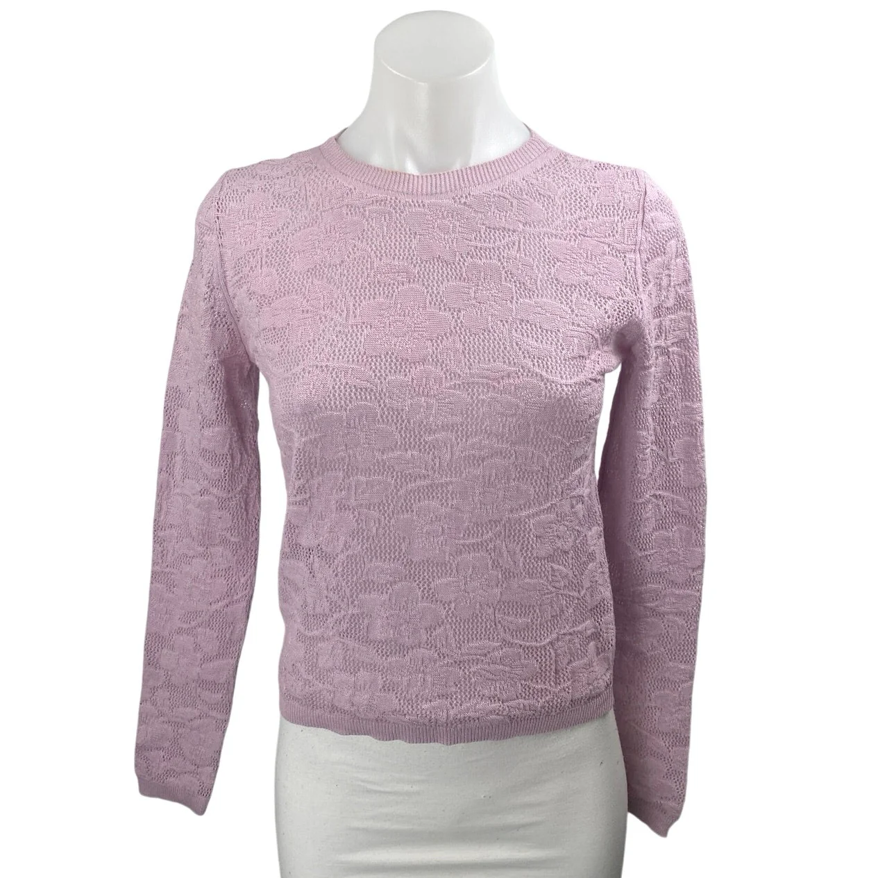 MNG Mango Pink Jacquard Floral Brocade Crewneck Long Sleeve Knit Sweater Top XS