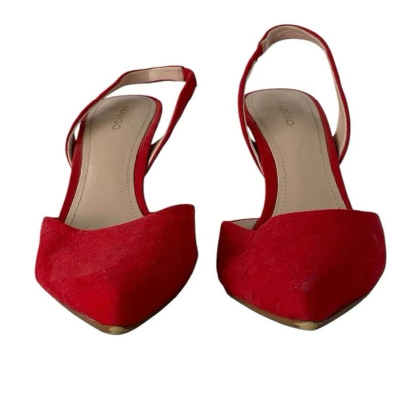 MNG Mango Red Suede Leather Pointed Toe Stiletto Slingback High Heels Size 6.5 - Image 2