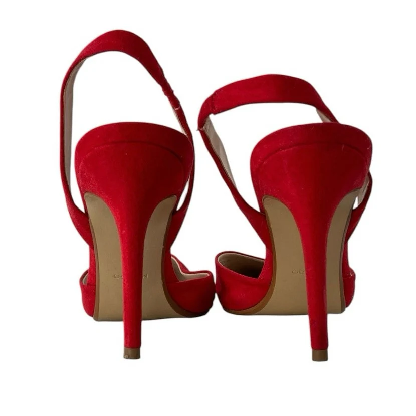 MNG Mango Red Suede Leather Pointed Toe Stiletto Slingback High Heels Size 6.5 - Image 3