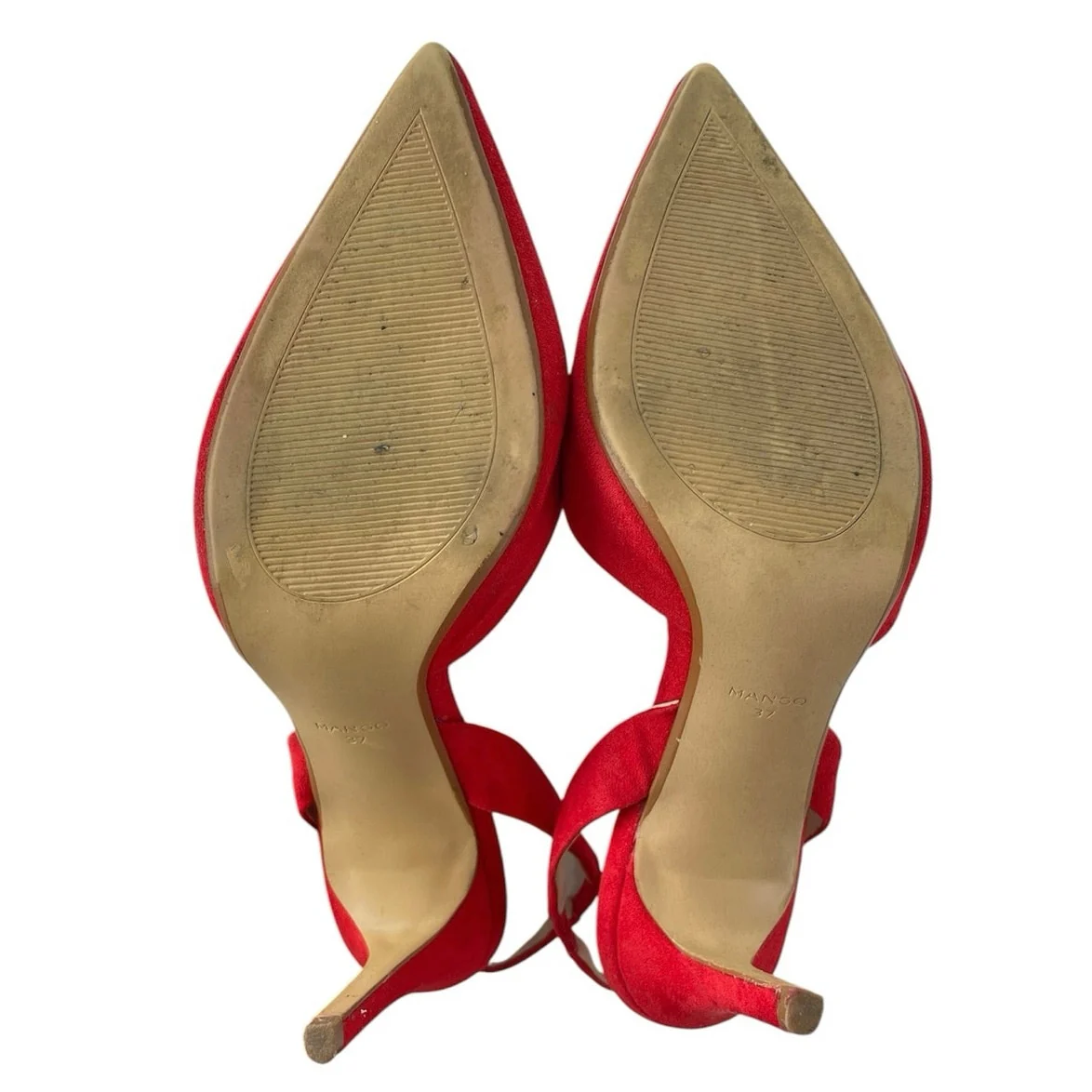 MNG Mango Red Suede Leather Pointed Toe Stiletto Slingback High Heels Size 6.5 - Image 4