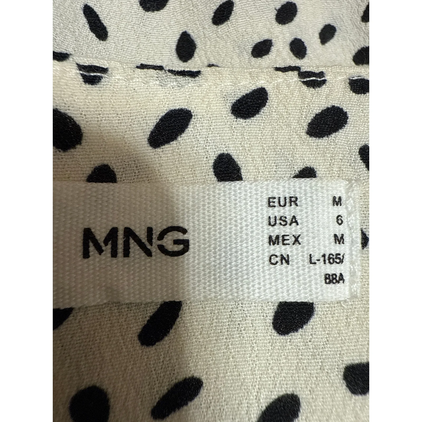 MNG Mango White Black Long Sleeve Button V Neck Wrap Peplum Blouse Top Size 6 - Image 3