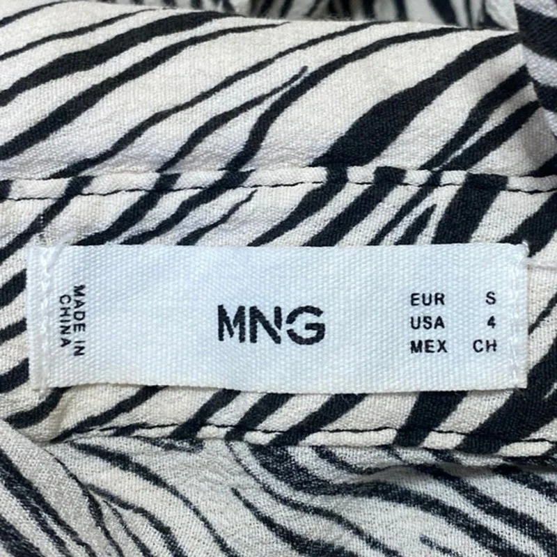 MNG Mango White Black Zebra Animal Print Long Sleeve Button Down Shirt Top Sz 4 - Image 3
