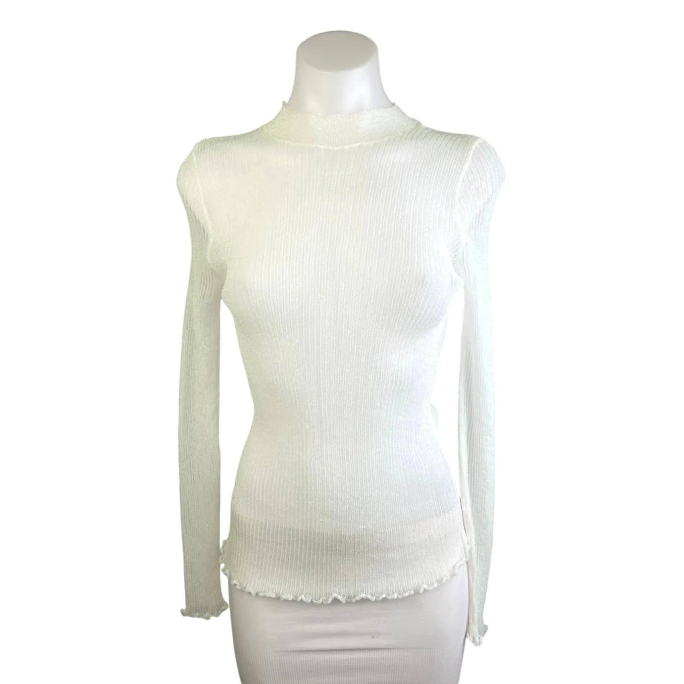 MNG Mango White Iredescent Rainbow Metallic Mesh Chiffon Long Sleeve Shirt Top M