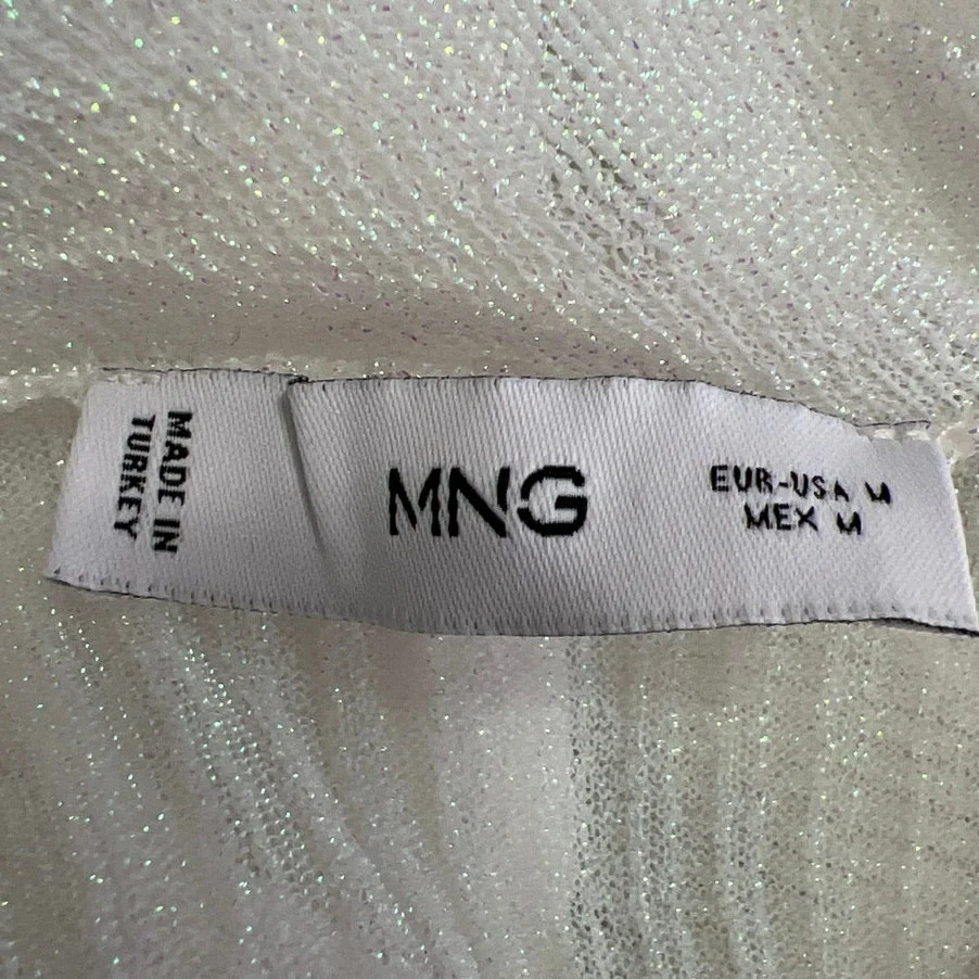 MNG Mango White Iredescent Rainbow Metallic Mesh Chiffon Long Sleeve Shirt Top M - Image 4