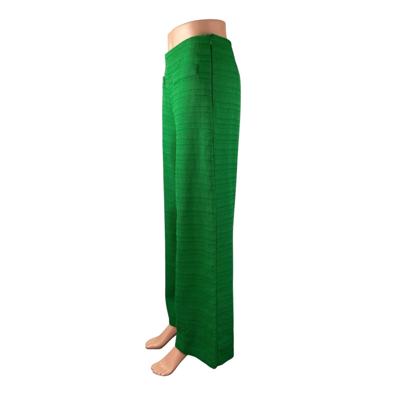 MNG Mango Women Green Tweed High Rise Straight Palazzo Wide Leg Trousers Pants 6 - Image 3