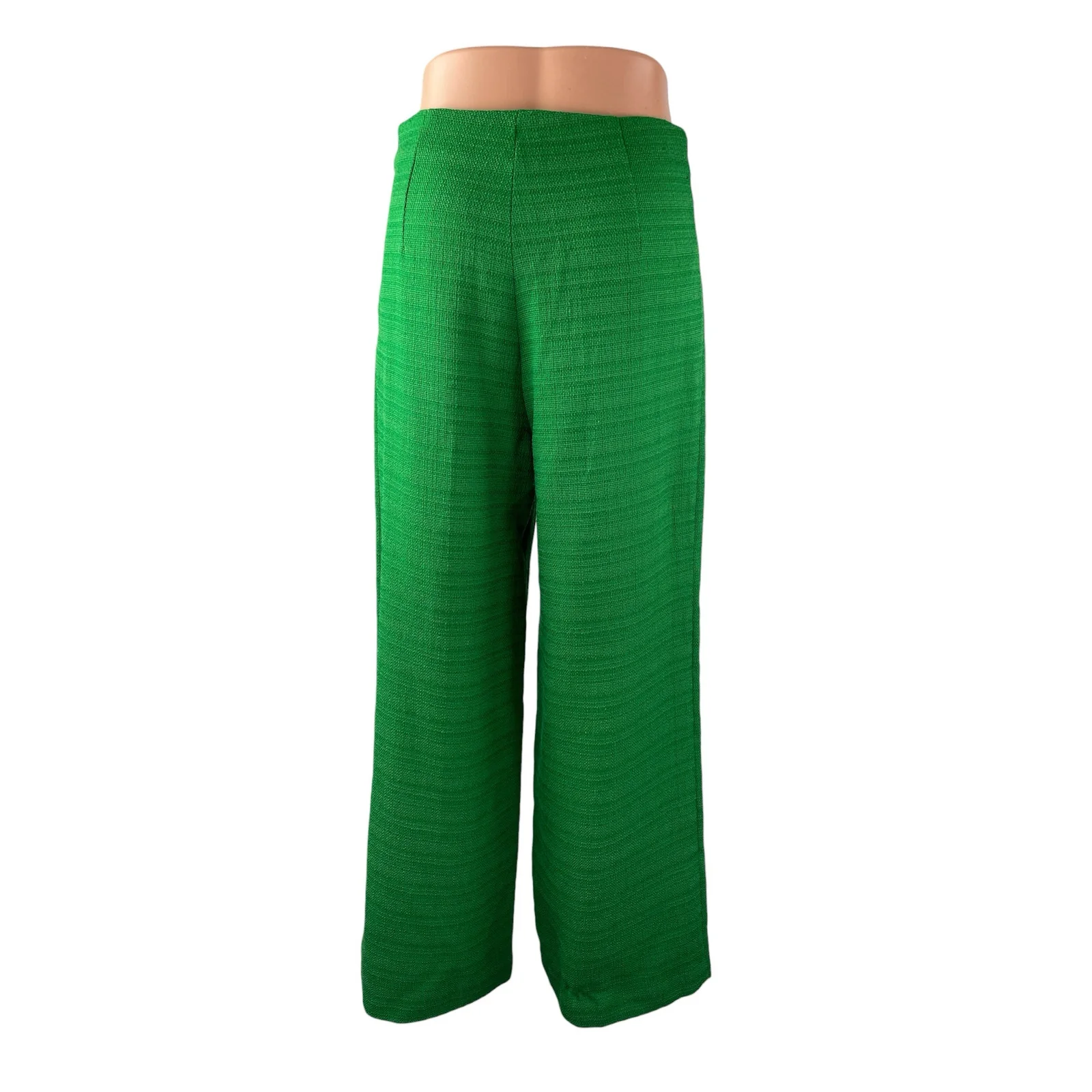 MNG Mango Women Green Tweed High Rise Straight Palazzo Wide Leg Trousers Pants 6 - Image 4