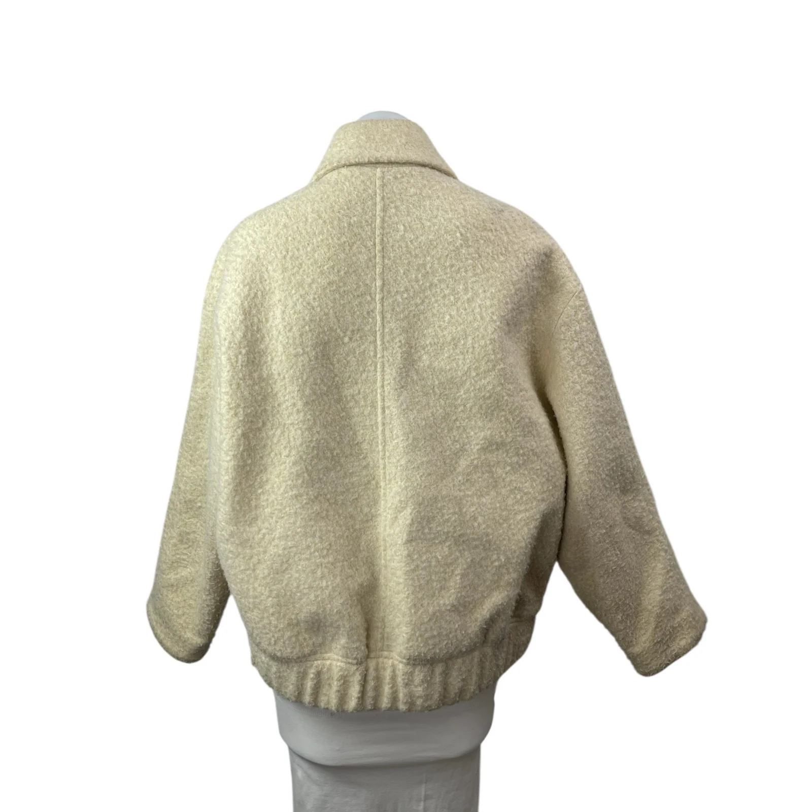 MNG Mango Womens Beige Boucle Oversize Collared Long Sleeve Bomber Coat Jacket S - Image 4