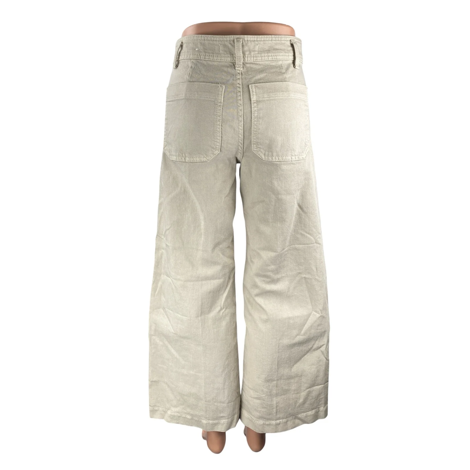 MNG Mango Women's Beige High Rise Palazzo Flare Wide Leg Denim Jeans Pants Sz 2 - Image 4