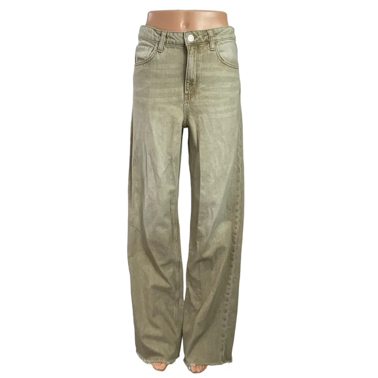 MNG Mango Women's Beige High Rise Wide Leg Straight Baggy Denim Jeans Size 4