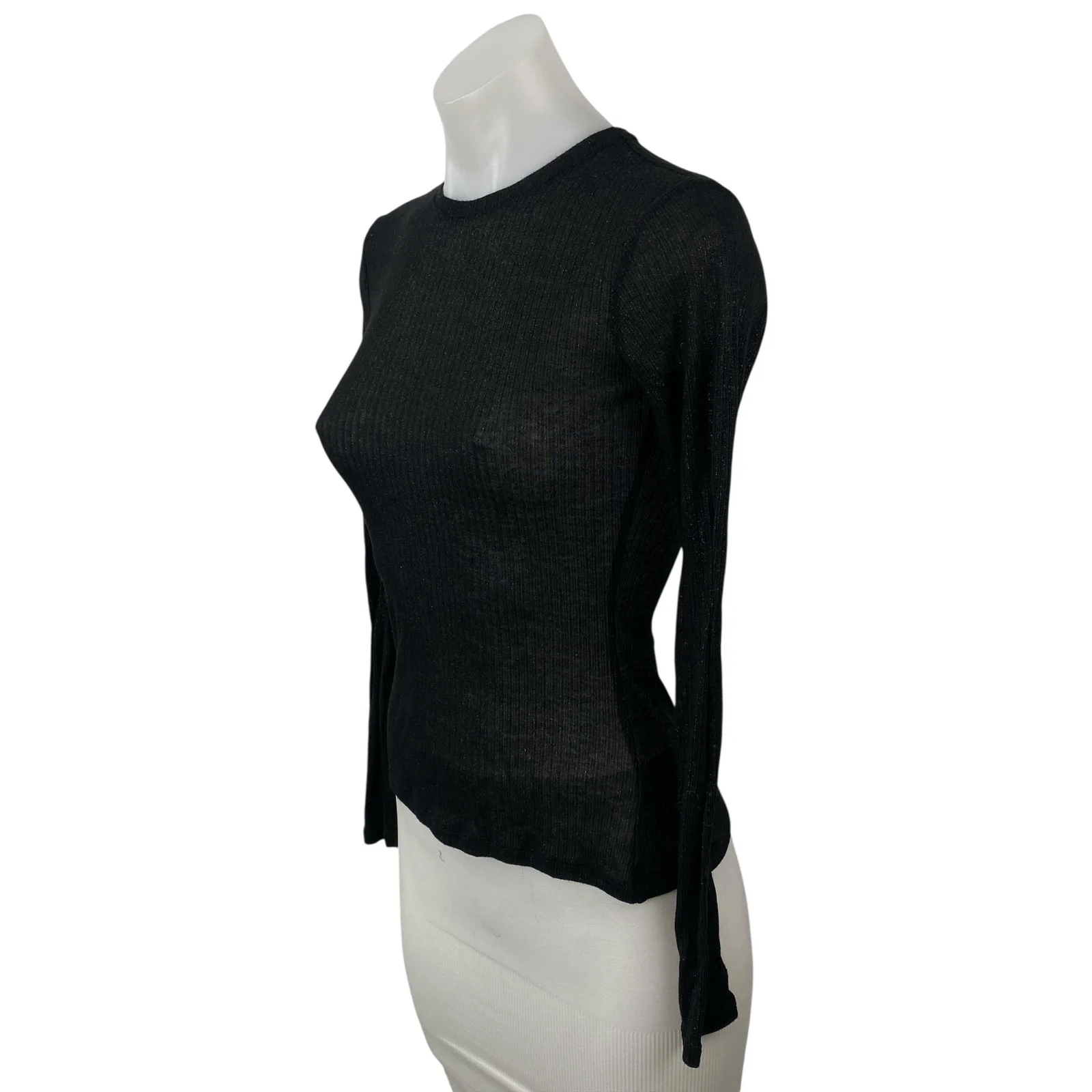MNG Mango Women's Black Crew Neck Long Sleeve Slim Sweatshirt Sweater Top Sz XS - Image 2