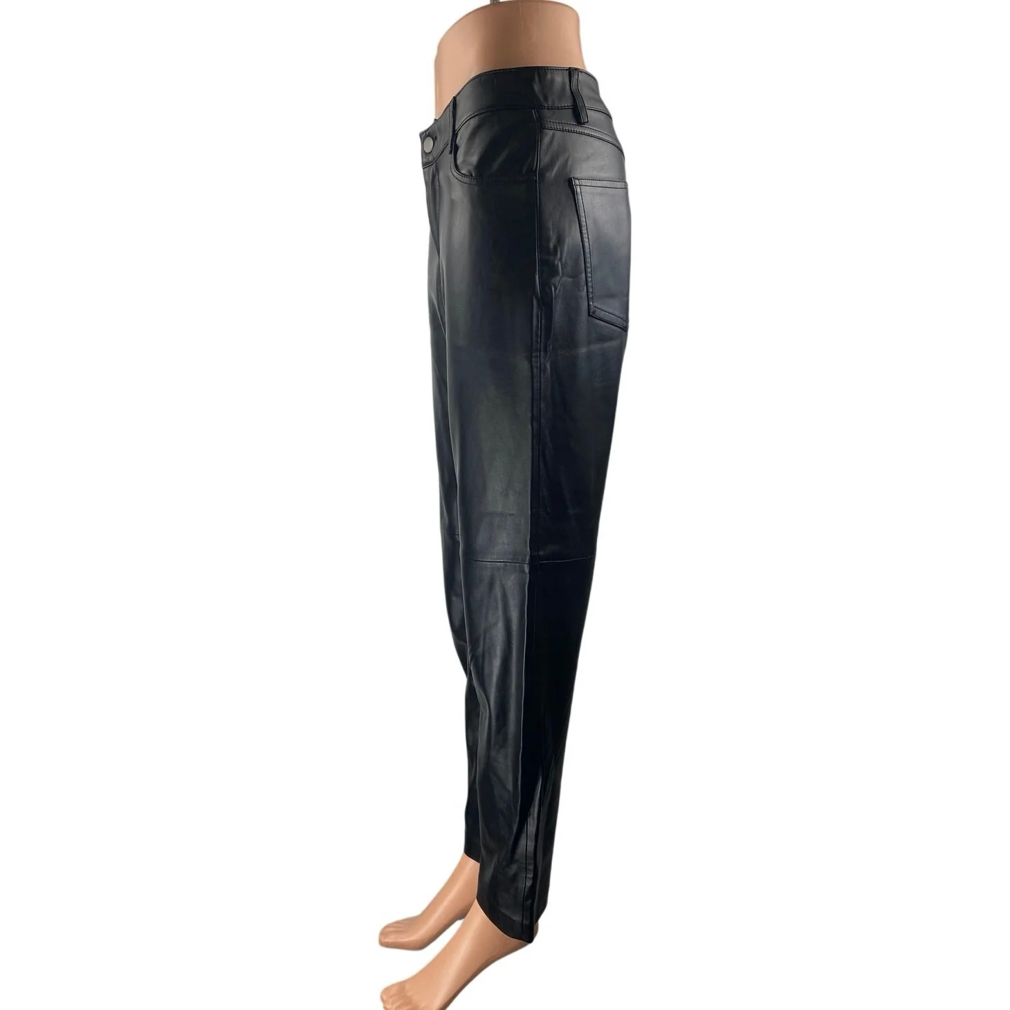MNG Mango Womens Black Faux Vegan Leather High Waist Straight Trousers Pants 38 - Image 2