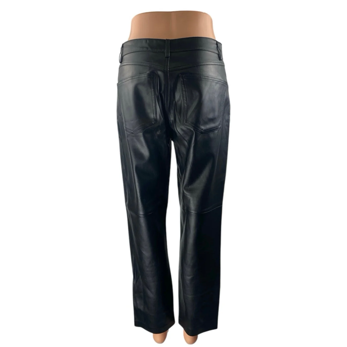 MNG Mango Womens Black Faux Vegan Leather High Waist Straight Trousers Pants 38 - Image 3
