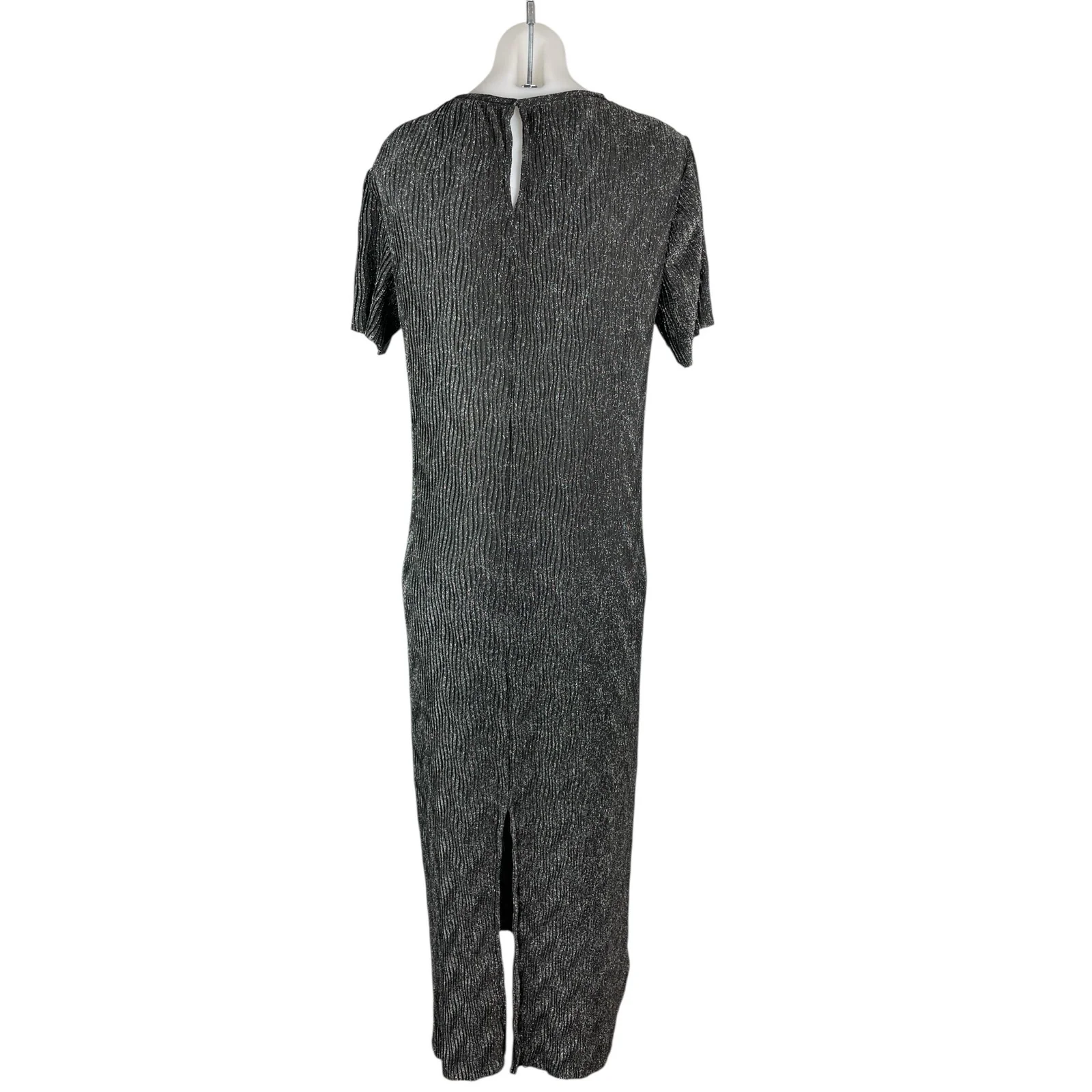 MNG Mango Womens Black Glitter Metallic Textured Short Sleeve Maxi Shift Dress 4 - Image 4