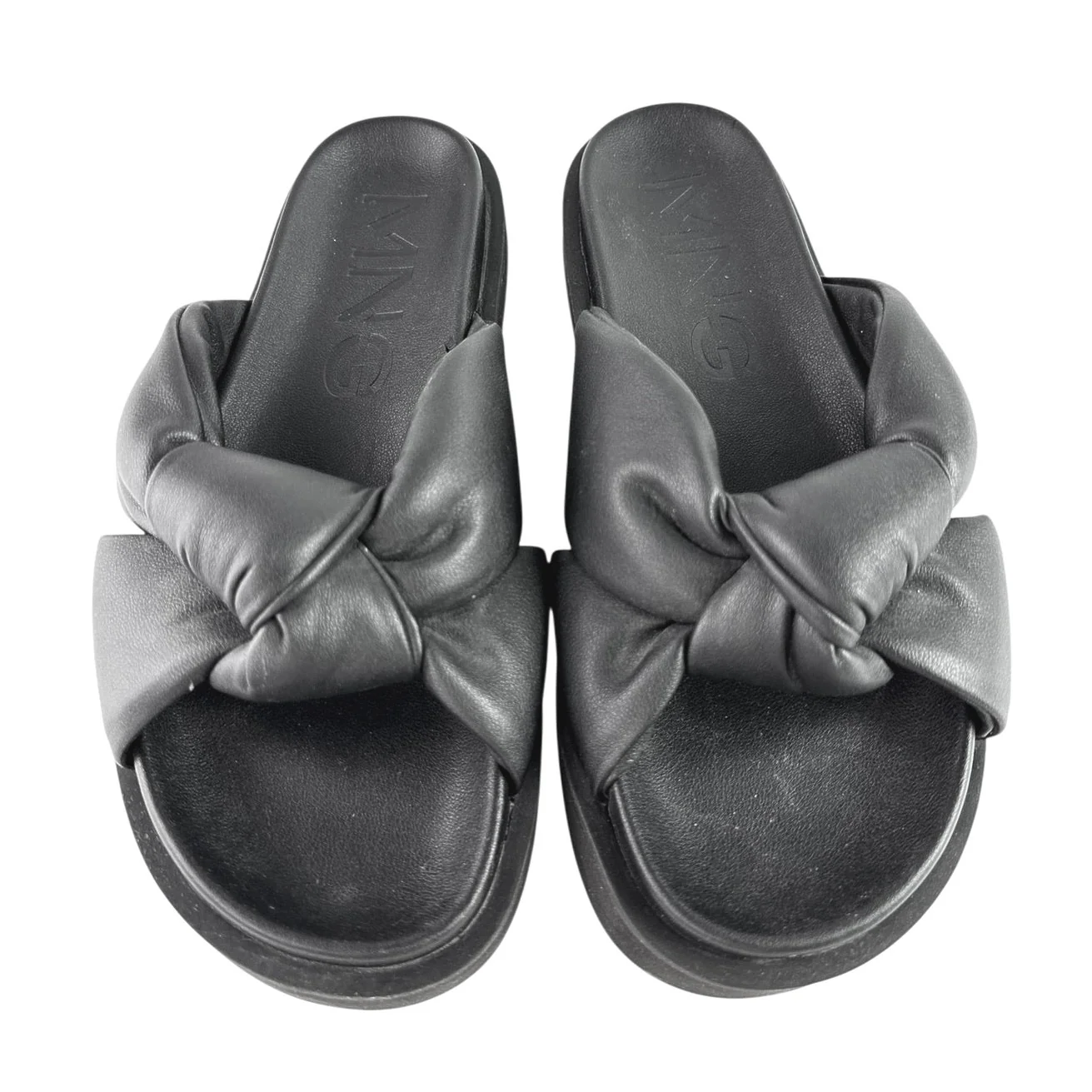 MNG Mango Women's Black Knot Slip On Platform Flats Mules Sandals Size 39 US 8.5 - Image 3