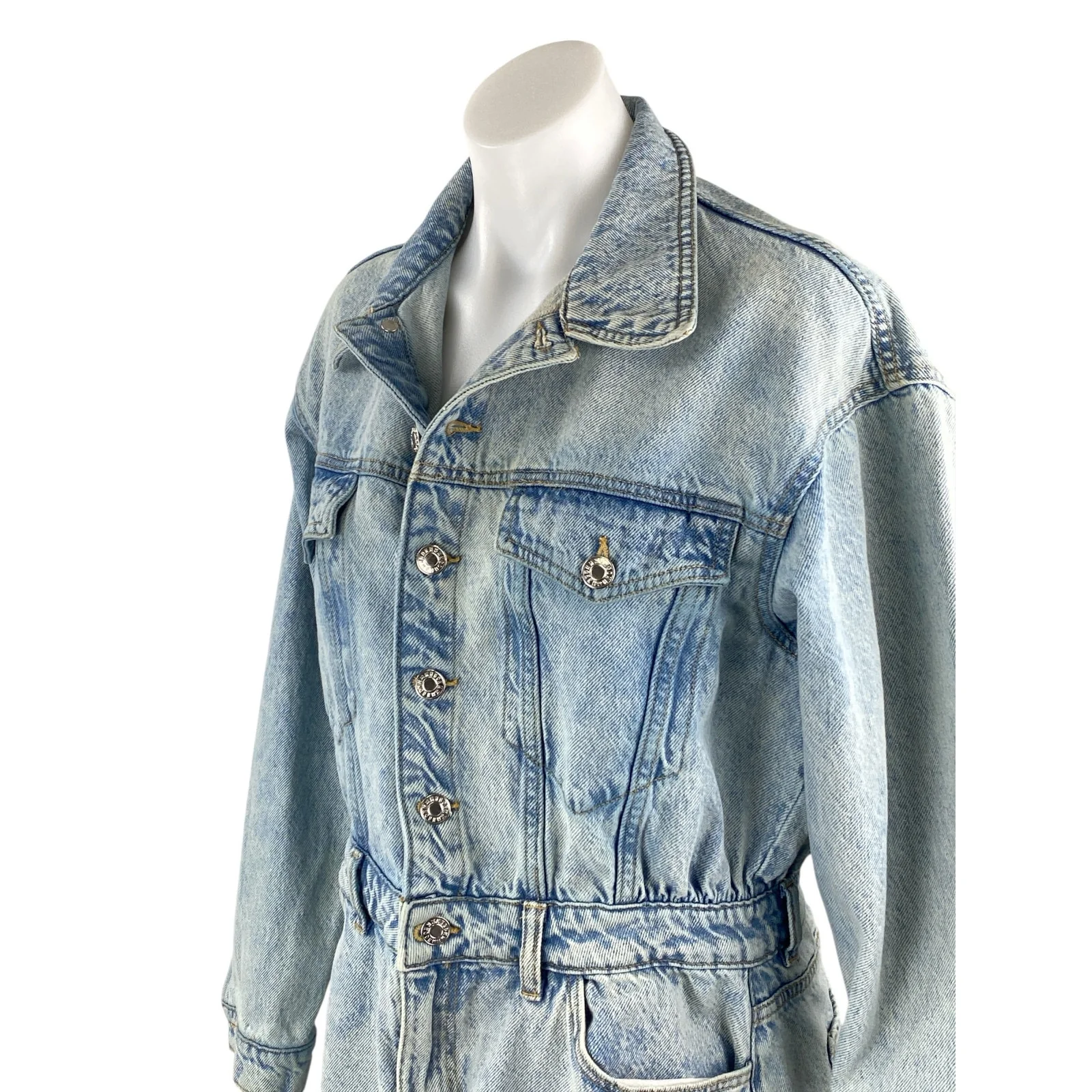 MNG Mango Women's Blue Denim Collared Long Sleeve Button Down Mini Shirt Dress 8 - Image 2