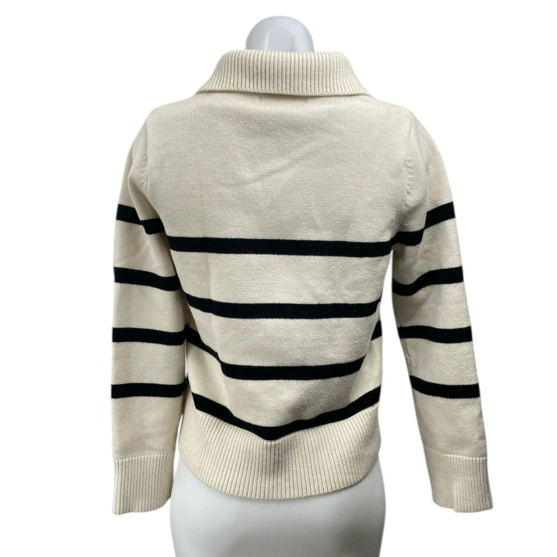 MNG Mango Women's Cream Black Knit Striped Long Sleeve Polo Sweater Top Size XS - Image 3