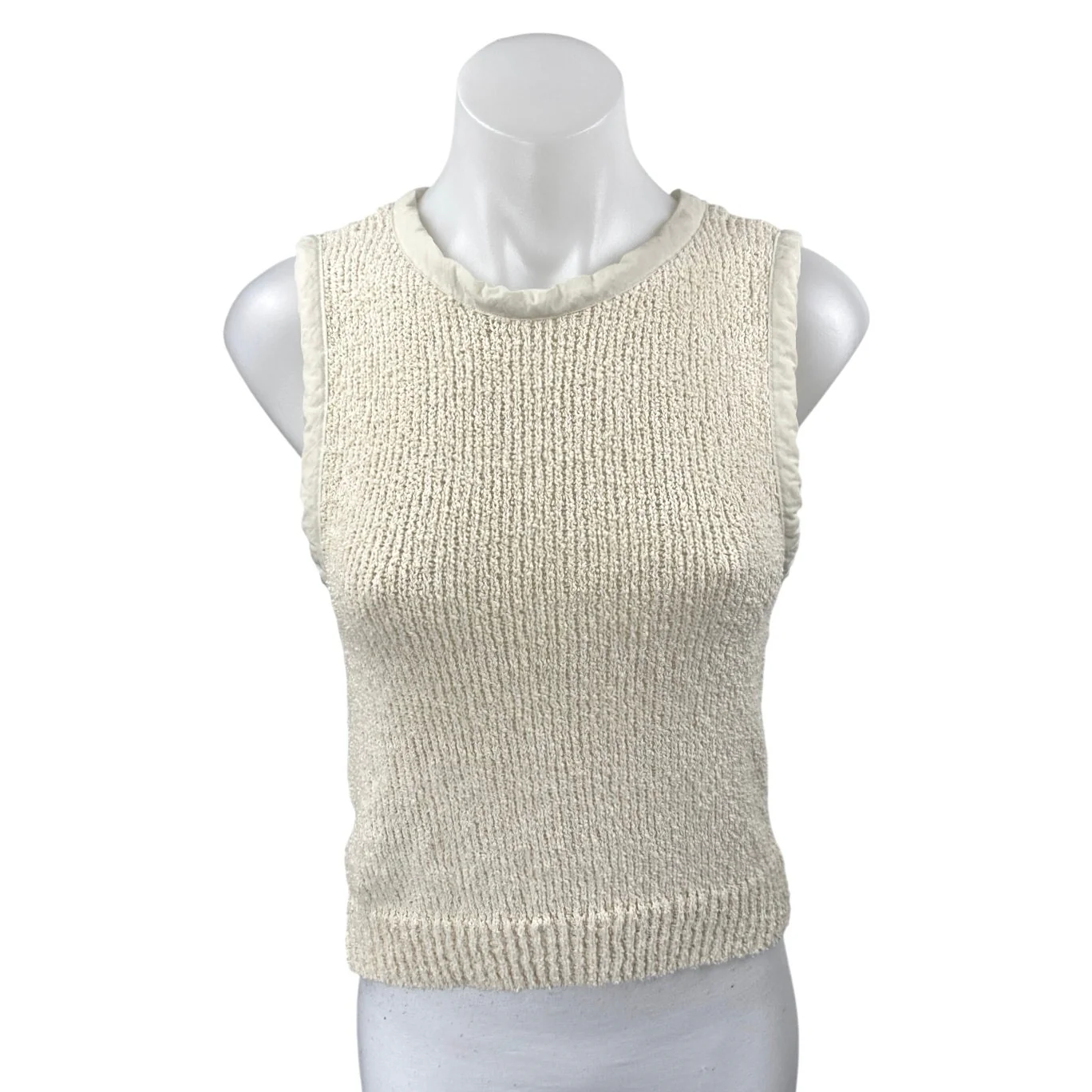 MNG Mango Women's Cream Sleeveless Knit Crew Neck Sweater Tank Top Size XS