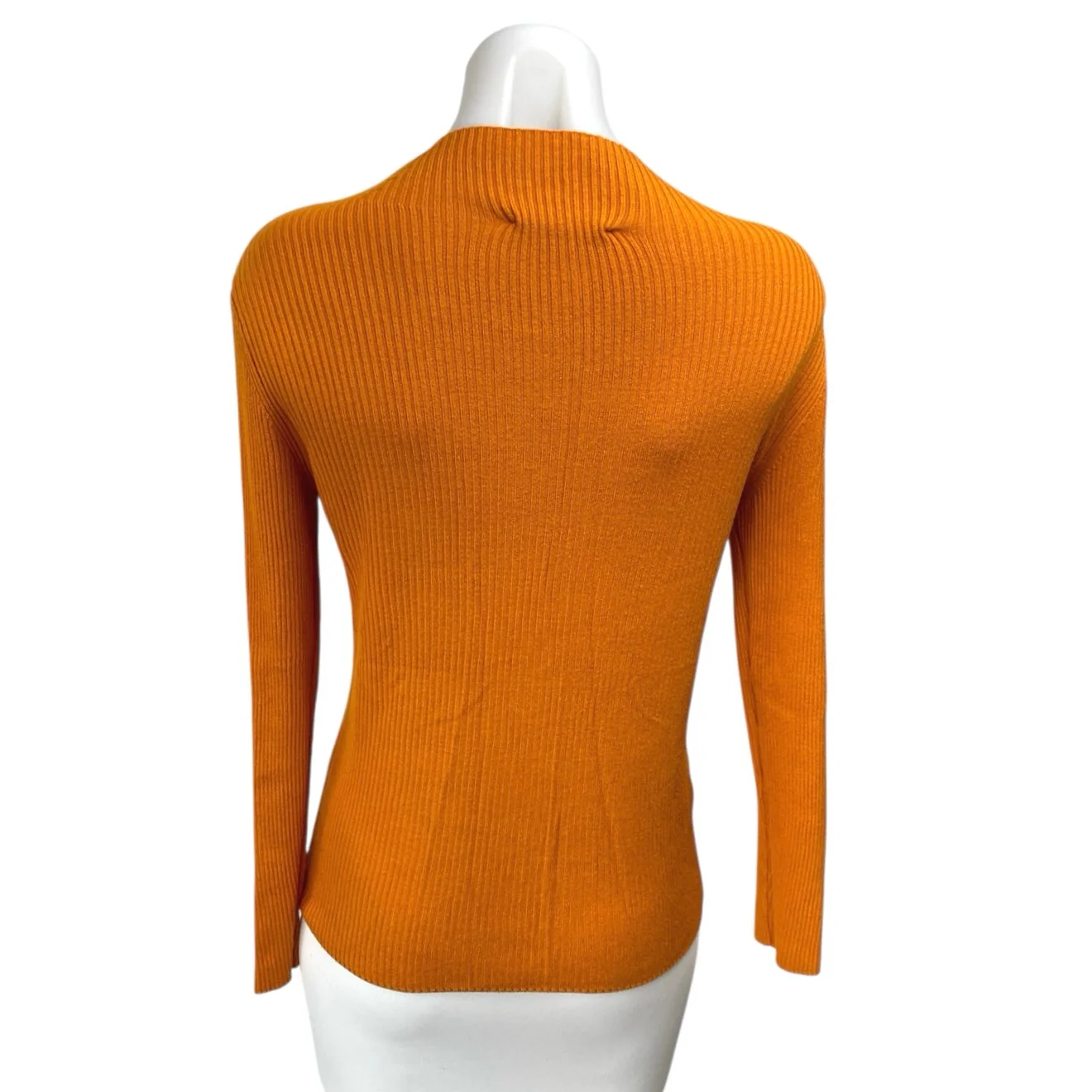 MNG Mango Women's Orange Ribbed Knit Long Sleeve Mock Neck Sweater Top Size M - Image 2