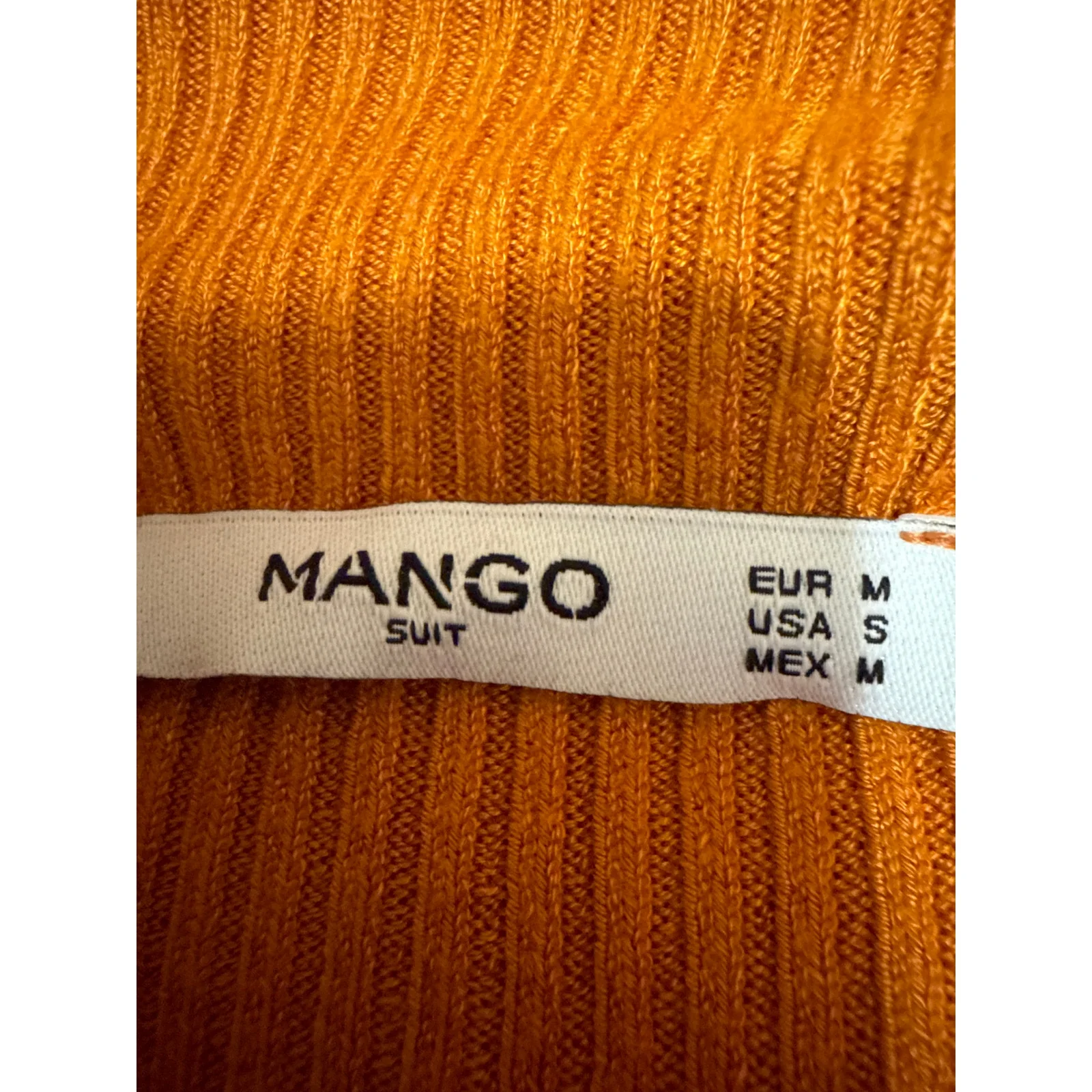 MNG Mango Women's Orange Ribbed Knit Long Sleeve Mock Neck Sweater Top Size M - Image 3