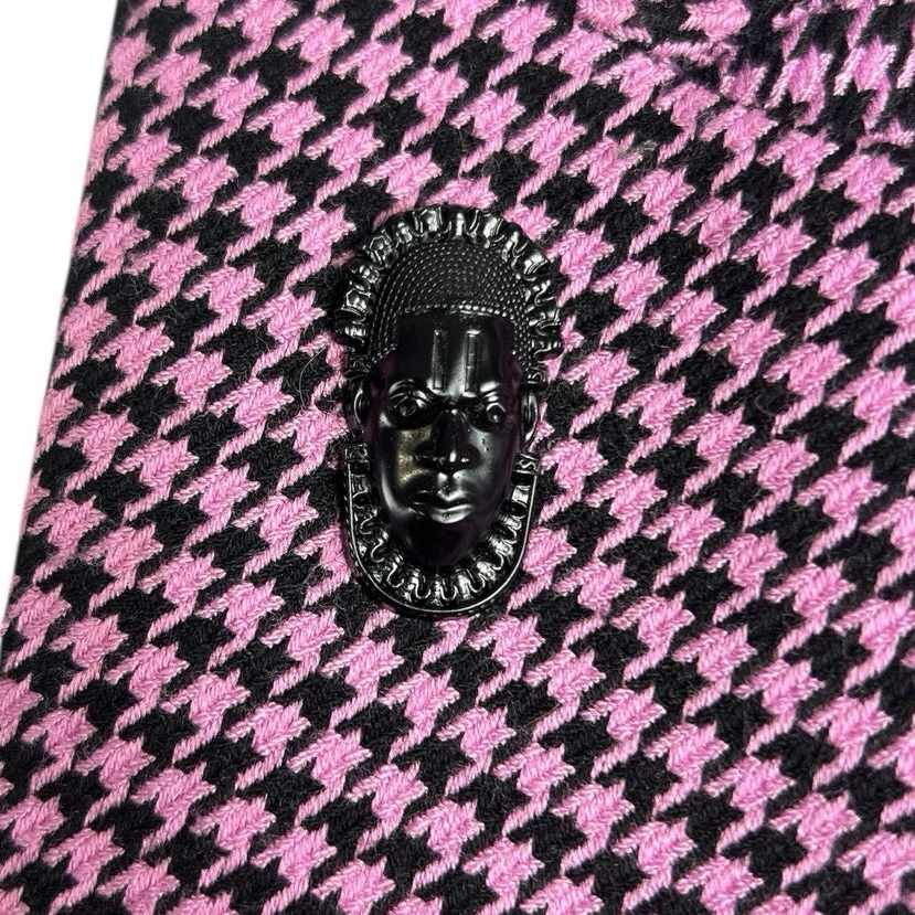 MNG Mango Women's Pink Purple Houndstooth Double Breasted Coat Blazer Jacket L - Image 3