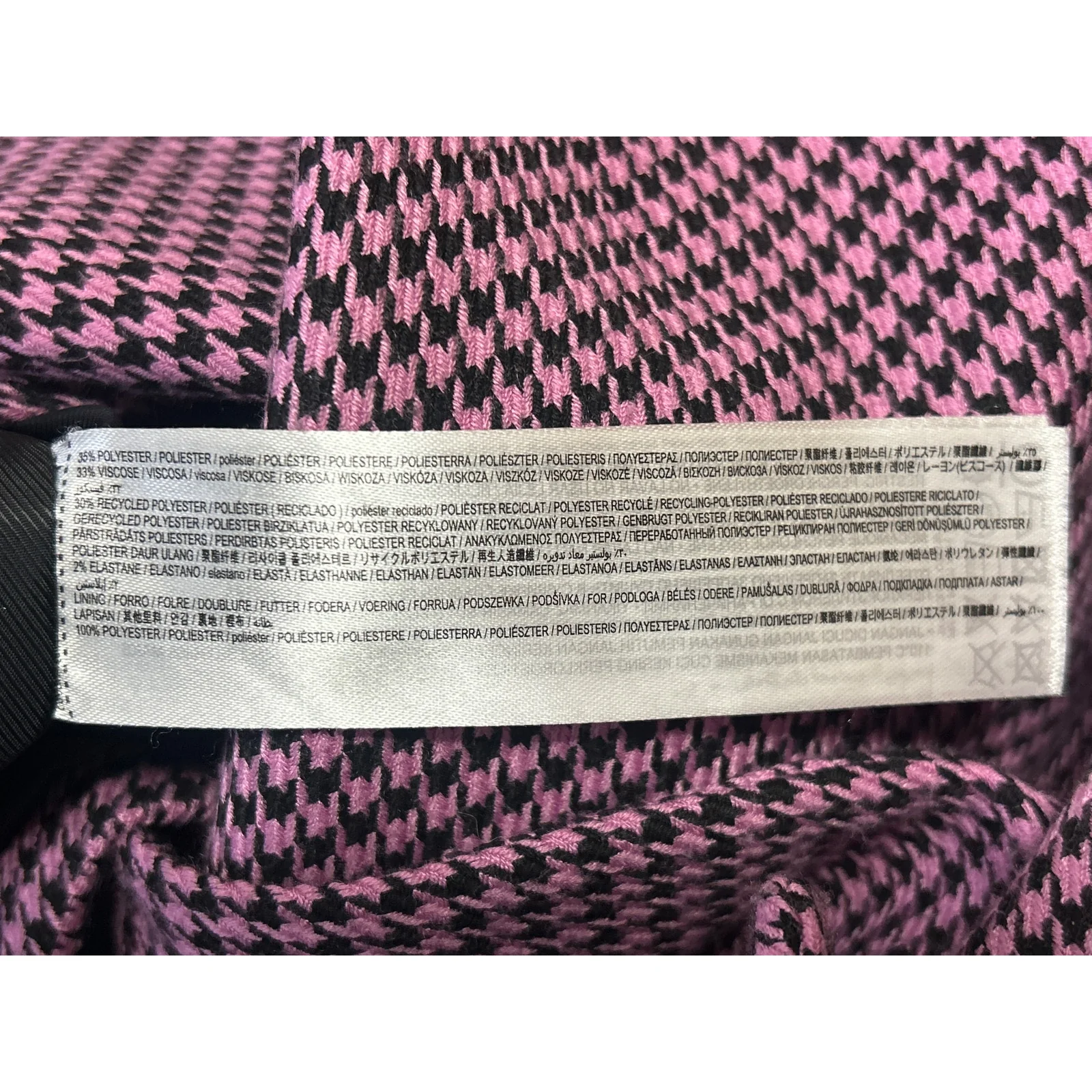 MNG Mango Women's Pink Purple Houndstooth Double Breasted Coat Blazer Jacket L - Image 5